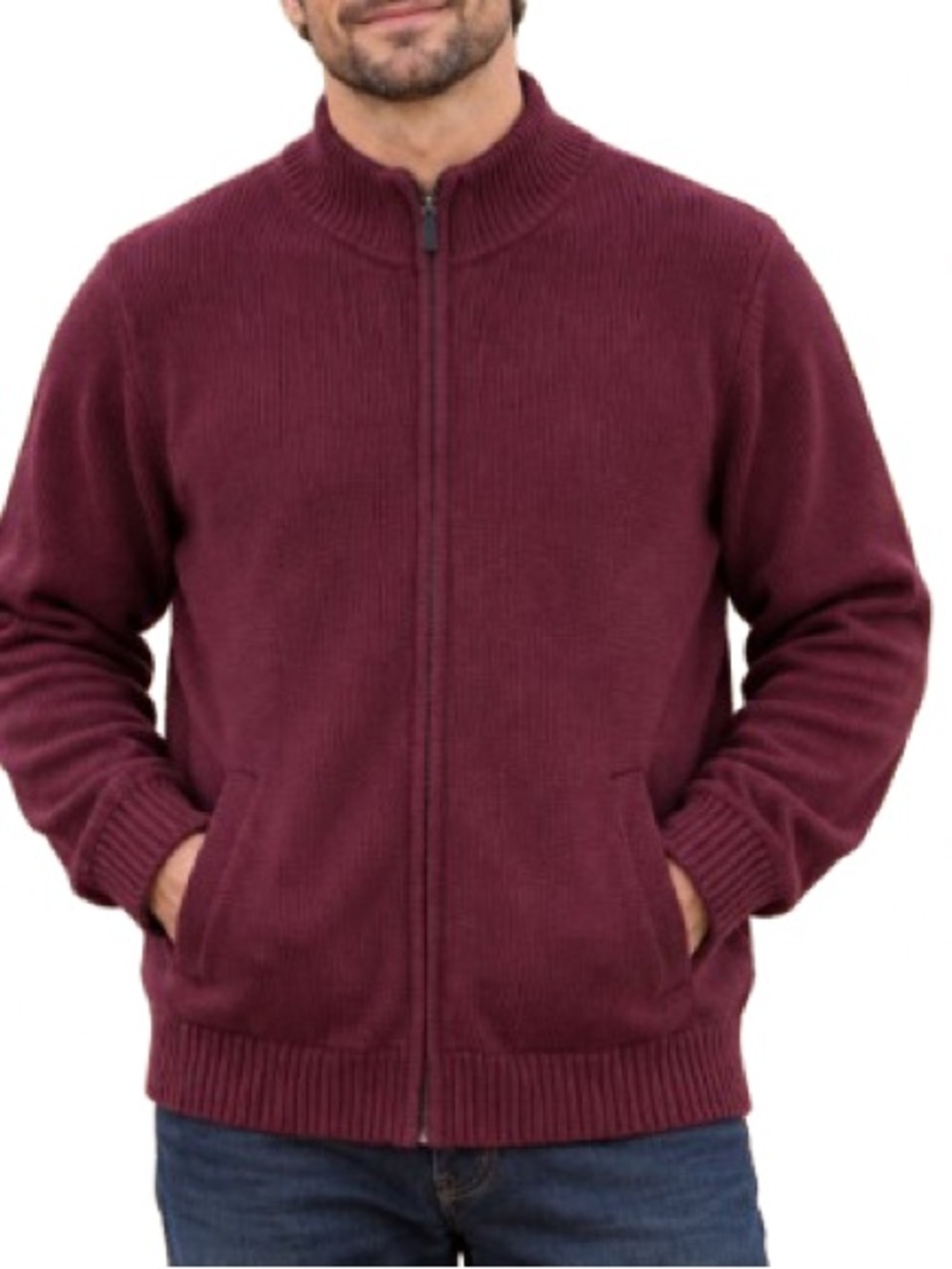 L.L.Bean Men’s XL Burgundy Cotton Full-Zip Mock Neck Sweater
